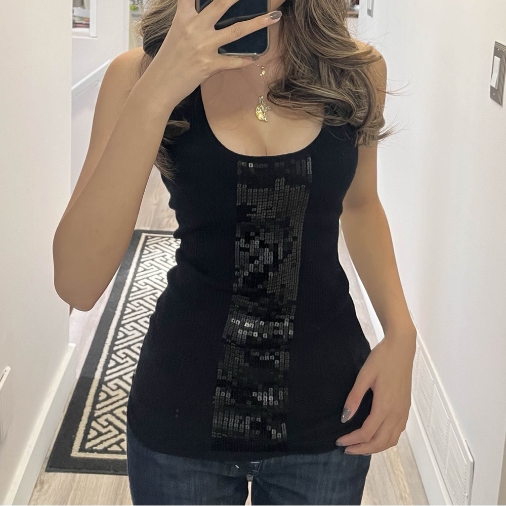 Black Sequin Razor-Back Tank Top